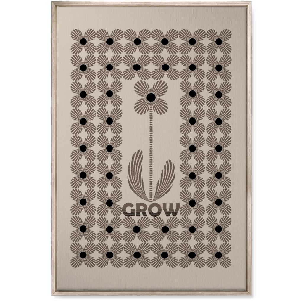 Grow Modern Flower - Beige and Black Wall Art, Metallic, Single piece, Canvas, 24x36, Beige, Pearl