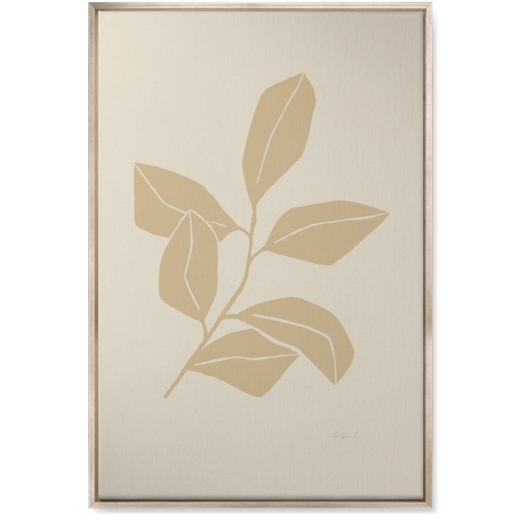 Botanical Ficus Branch With Leaves - Neutral Wall Art, Metallic, Single piece, Canvas, 24x36, Beige, Pearl