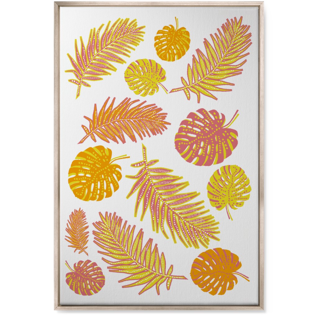Optimistic Tropical Leaves - Multi Wall Art, Metallic, Single piece, Canvas, 24x36, Orange