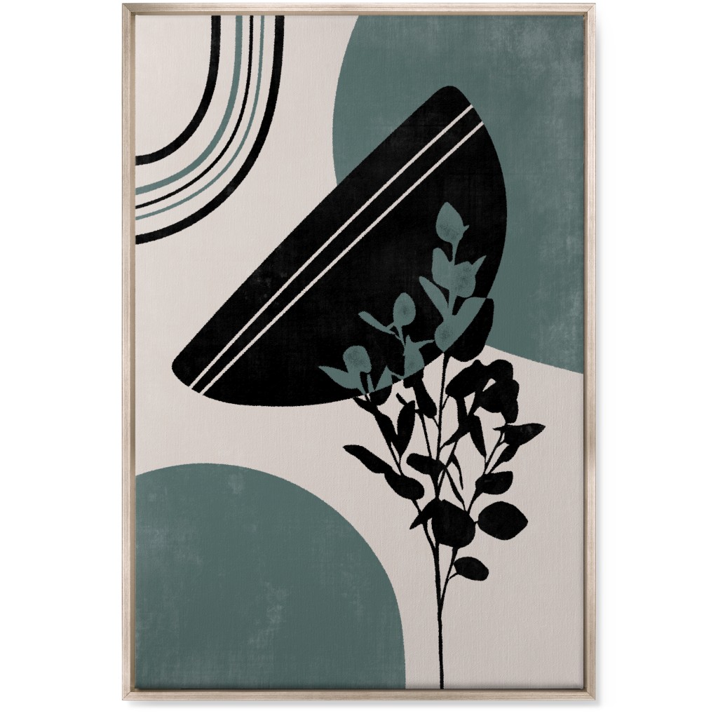 Modern Eucalytus Botanical - Green and Ivory Wall Art, Metallic, Single piece, Canvas, 24x36, Green, Classic Green