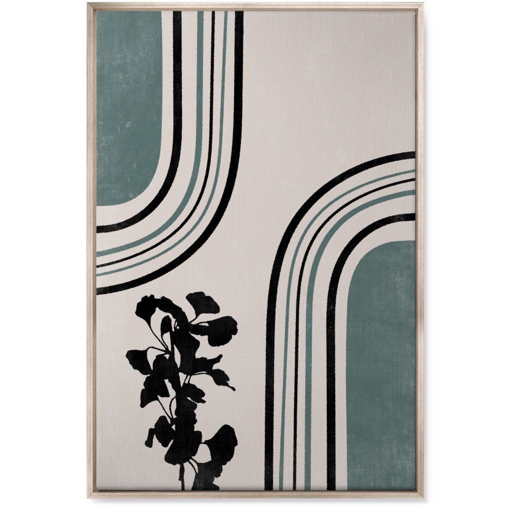 Modern Garden Pathway - Green and Ivory Wall Art, Metallic, Single piece, Canvas, 24x36, Green
