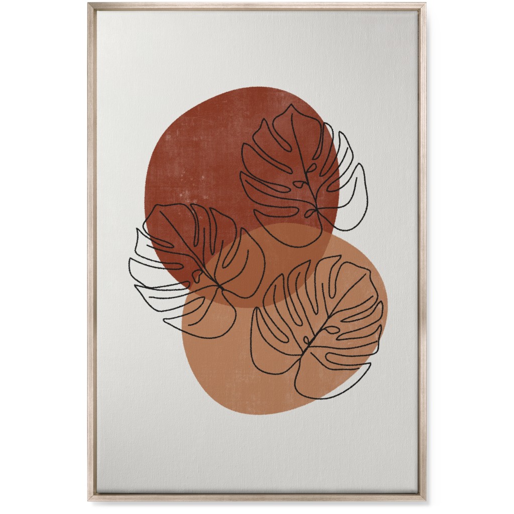 Abstract Monstera Leaves - Terracotta and Ivory Wall Art, Metallic, Single piece, Canvas, 24x36, Brown