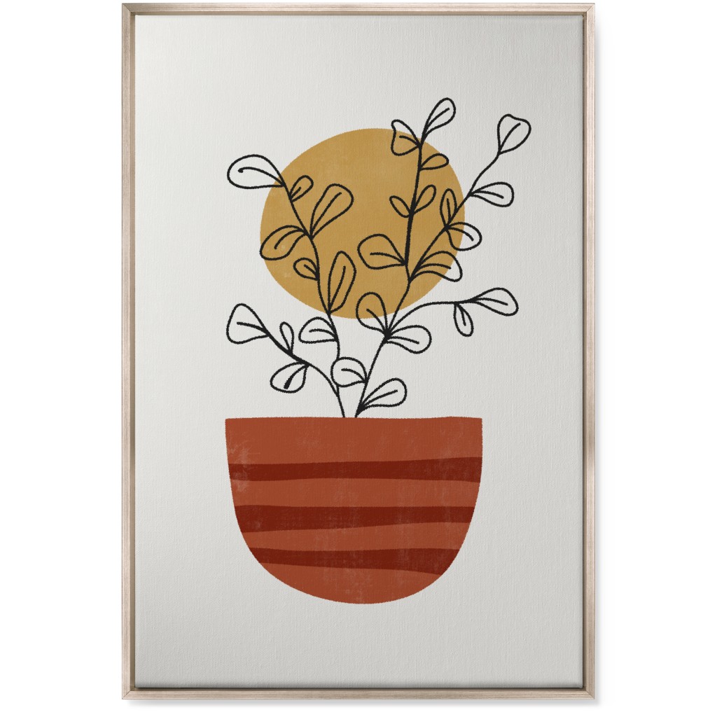 Abstract Flower Pot - Terracotta and Ivory Wall Art, Metallic, Single piece, Canvas, 24x36, Brown, Brown