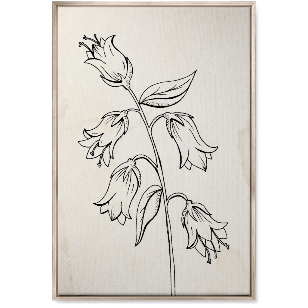 Vintage Bell Flower Sketch - Beige and Black Wall Art, Metallic, Single piece, Canvas, 24x36, Beige
