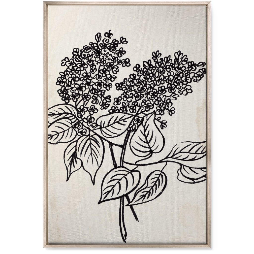 Vintage Lilac Sketch - Beige and Black Wall Art, Metallic, Single piece, Canvas, 24x36, Beige