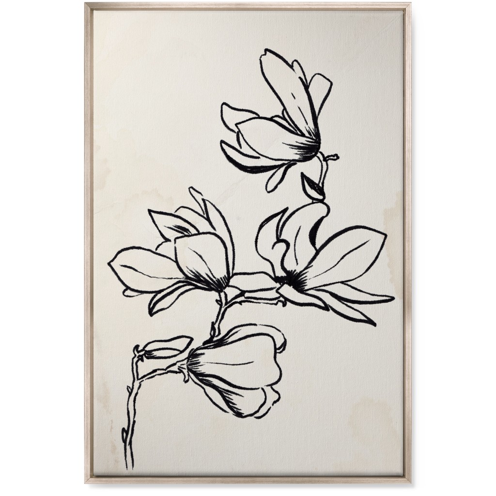 Vintage Magnolia Sketch - Beige and Black Wall Art, Metallic, Single piece, Canvas, 24x36, Beige