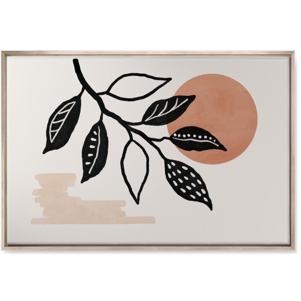 Sunset and Leaves Wall Art, Metallic, Single piece, Canvas, 24x36, Beige