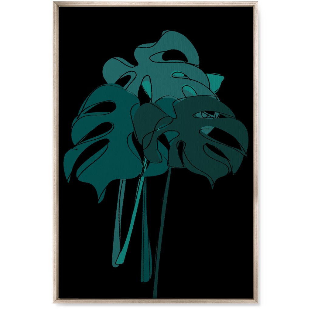 Modern Minimalist Monstera Bouquet - Green and Black Wall Art, Metallic, Single piece, Canvas, 24x36, Green, Classic Green