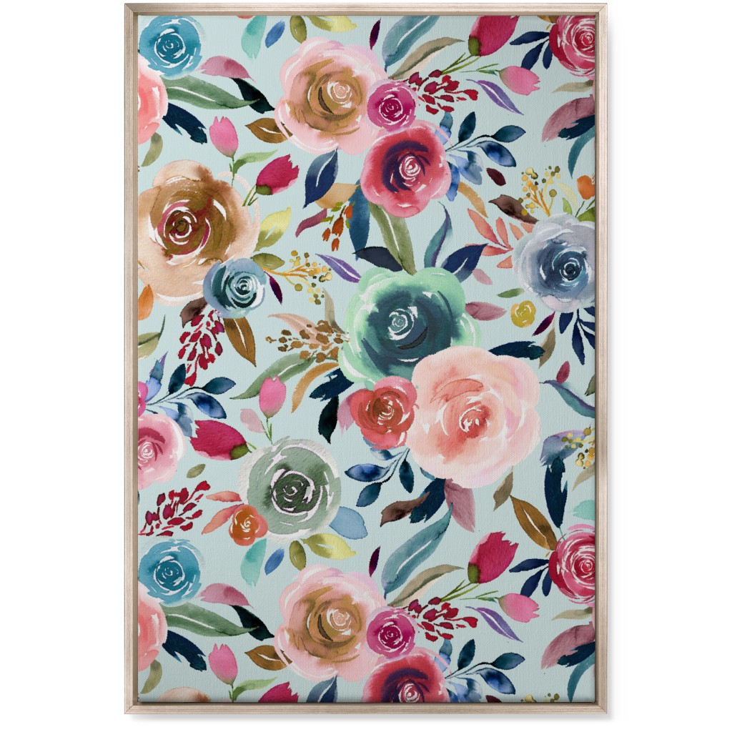 Sweet Watercolor Romance - Turquoise Wall Art, Metallic, Single piece, Canvas, 24x36, Blue, True Blue