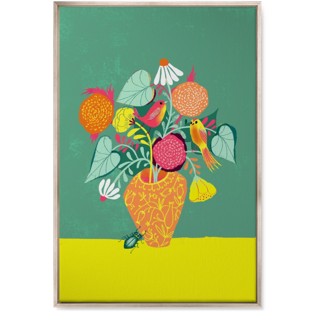 Birds and Bugs Bouquet - Multi Wall Art, Metallic, Single piece, Canvas, 24x36, Green