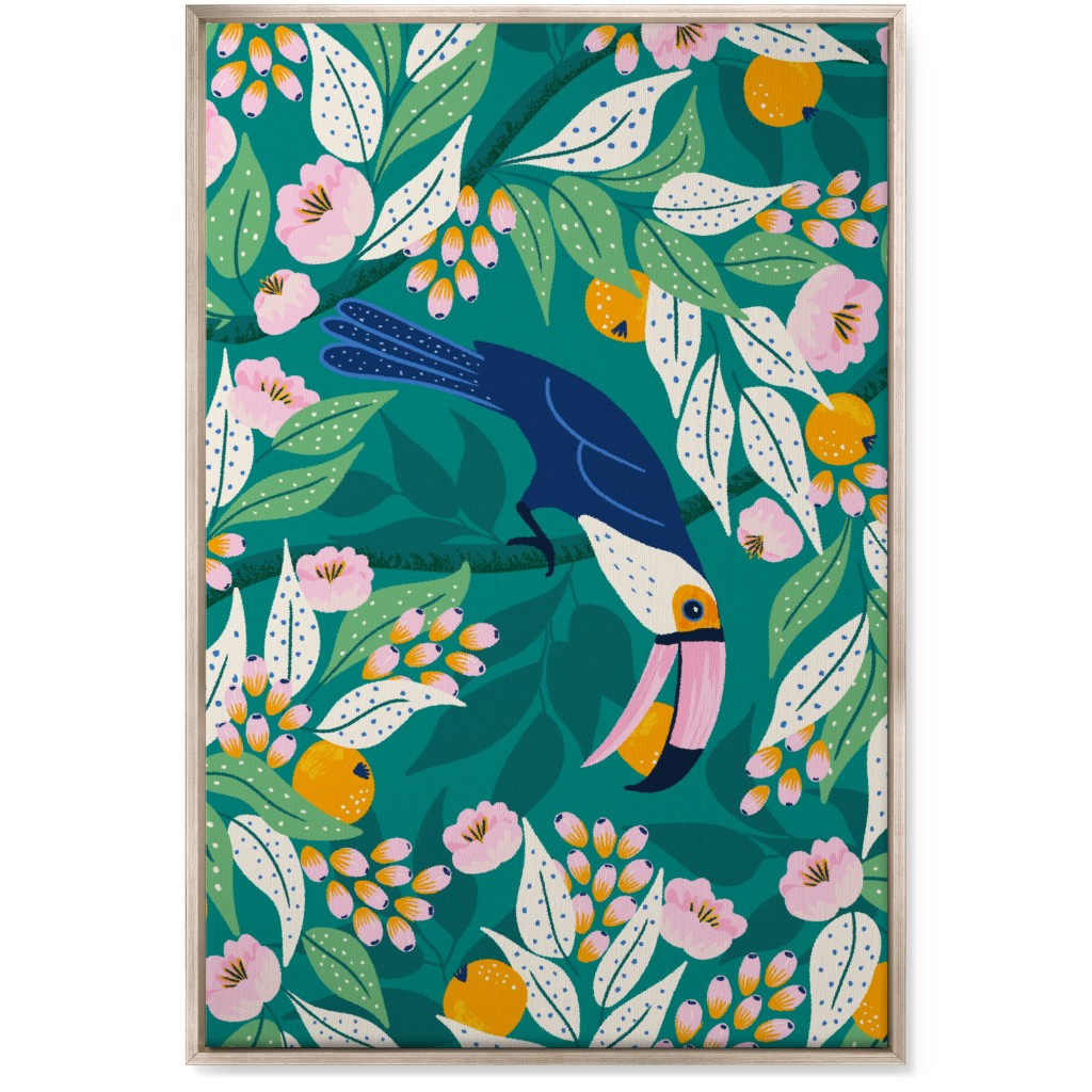 Toucan in Jungle - Multi Wall Art, Metallic, Single piece, Canvas, 24x36, Green