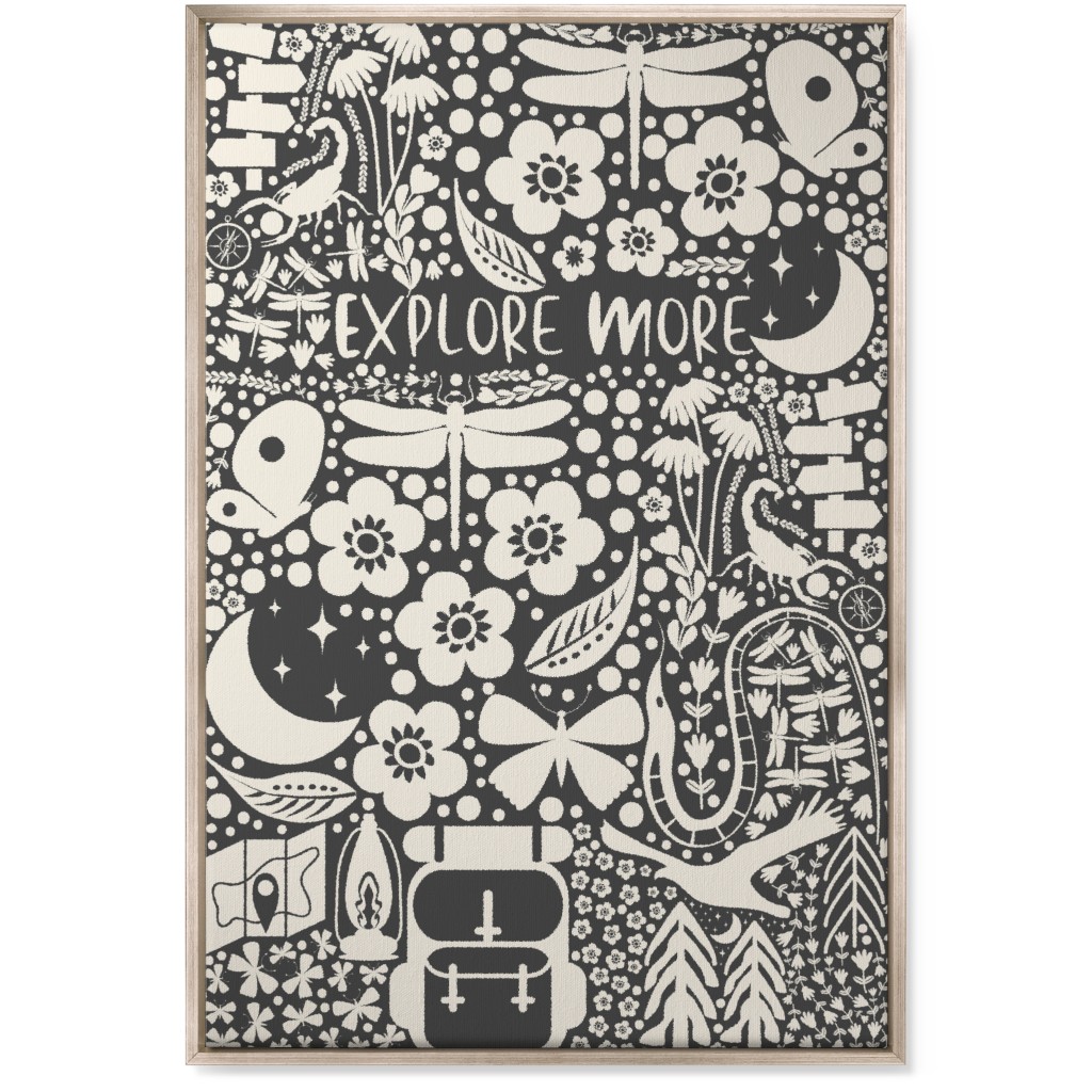 Explore More, Adventure - Black and White Wall Art, Metallic, Single piece, Canvas, 24x36, Black