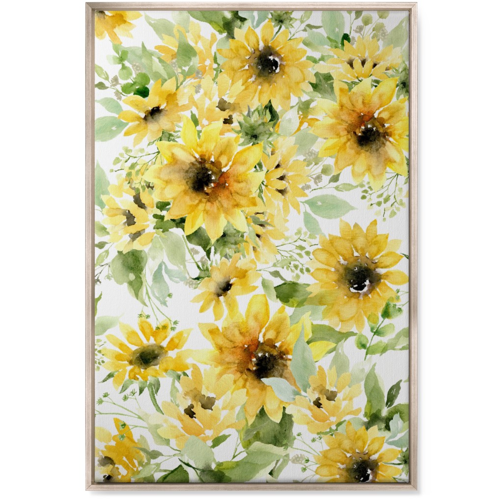 Field of Sunflowers Watercolor - Yellow Wall Art, Metallic, Single piece, Canvas, 24x36, Yellow, Classic Yellow