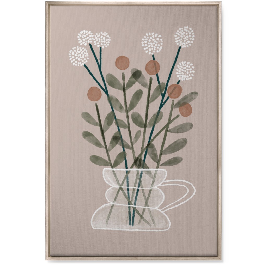 Coffee Pot Plants - Beige Wall Art, Metallic, Single piece, Canvas, 24x36, Beige, Pearl