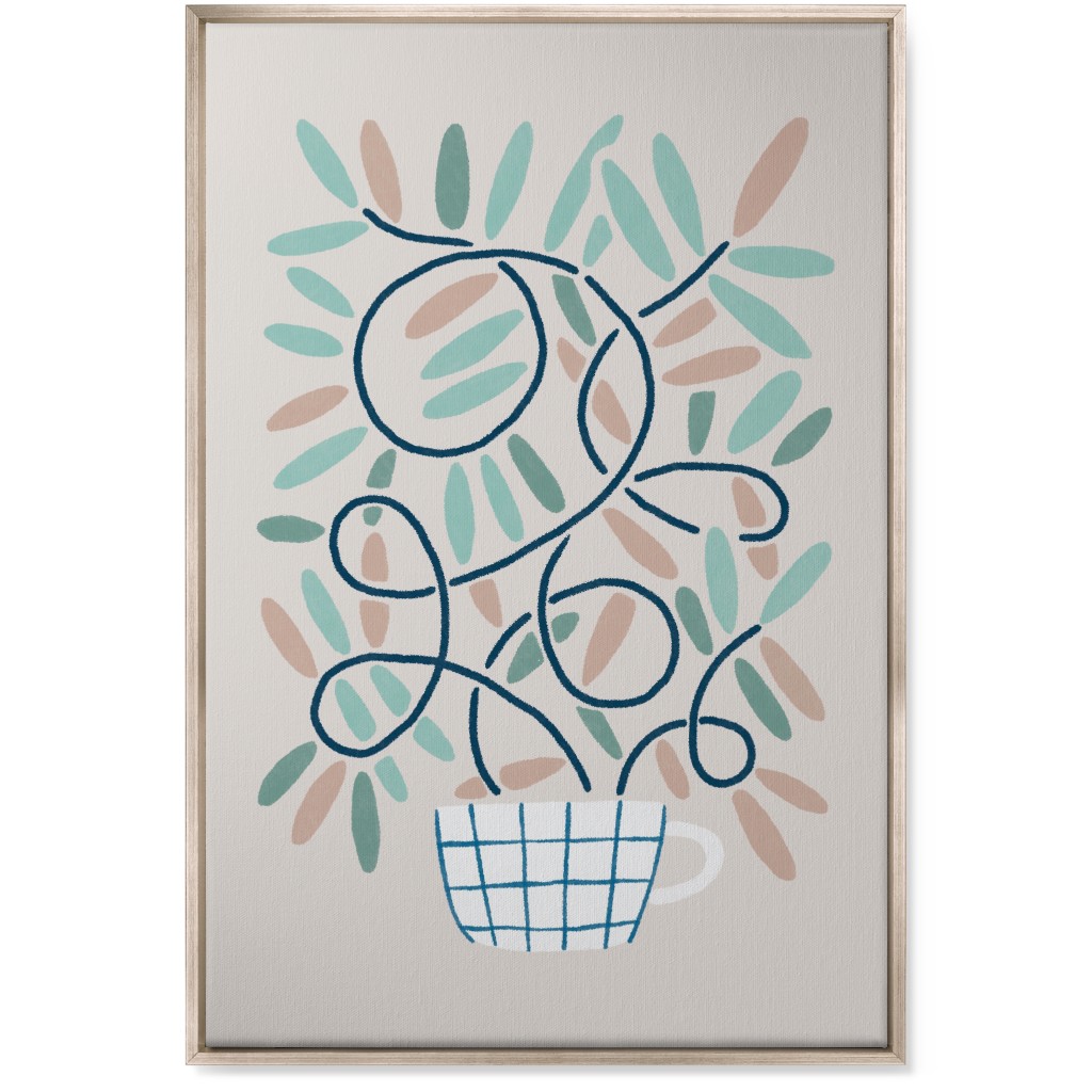 Cup and Plants Wall Art, Metallic, Single piece, Canvas, 24x36, Beige