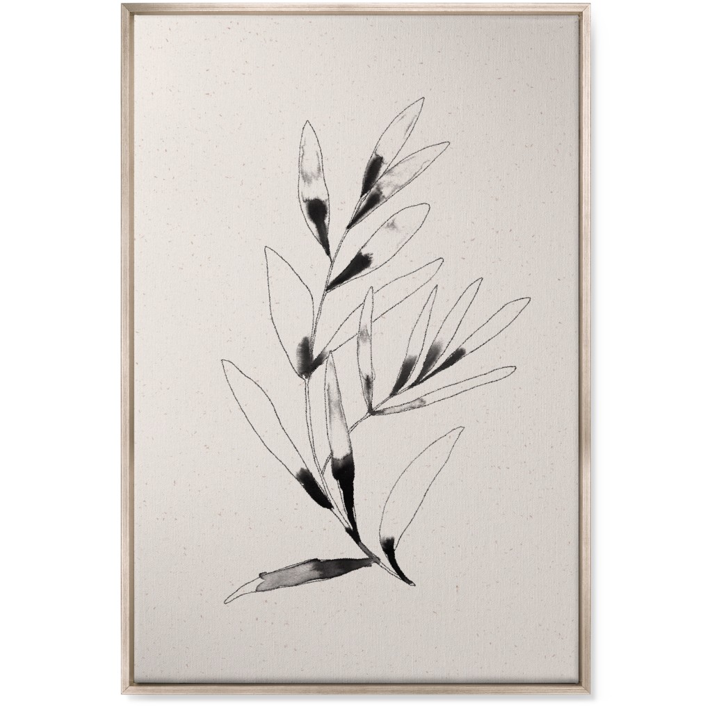 Olive Branch Watercolor - Neutral Wall Art, Metallic, Single piece, Canvas, 24x36, Beige