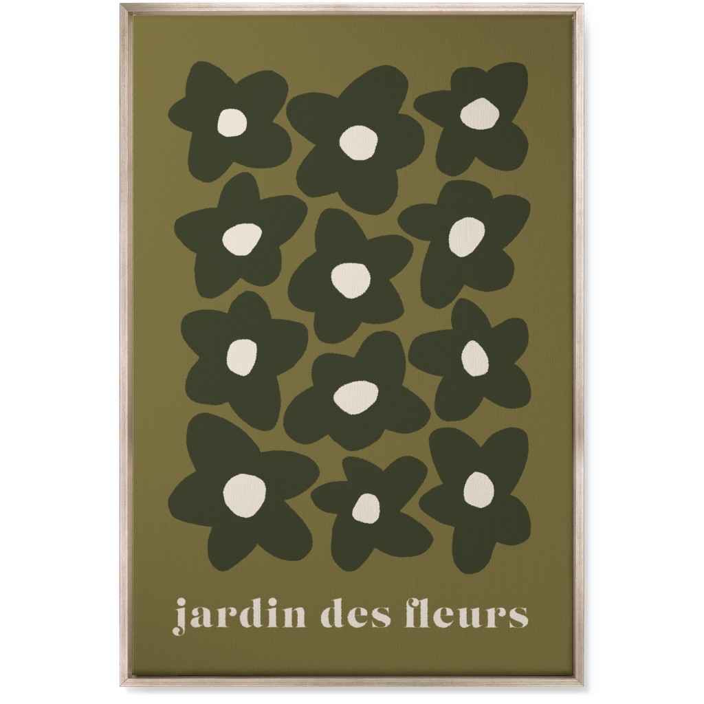 Botanical Graphic Retro Flower Garden Wall Art, Metallic, Single piece, Canvas, 24x36, Green, Leaf