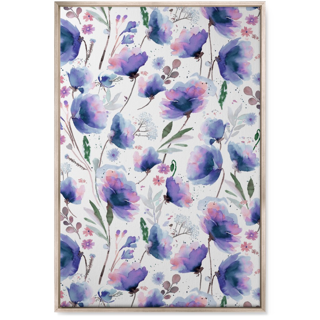 Abstract Poppies - Blue Wall Art, Metallic, Single piece, Canvas, 24x36, Blue, True Blue