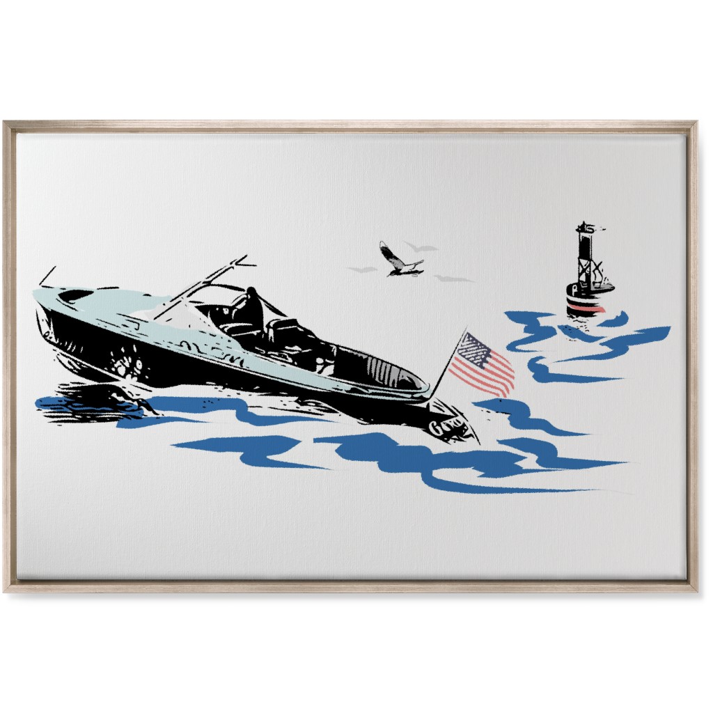 Boating America - White and Blue Wall Art, Metallic, Single piece, Canvas, 24x36, White