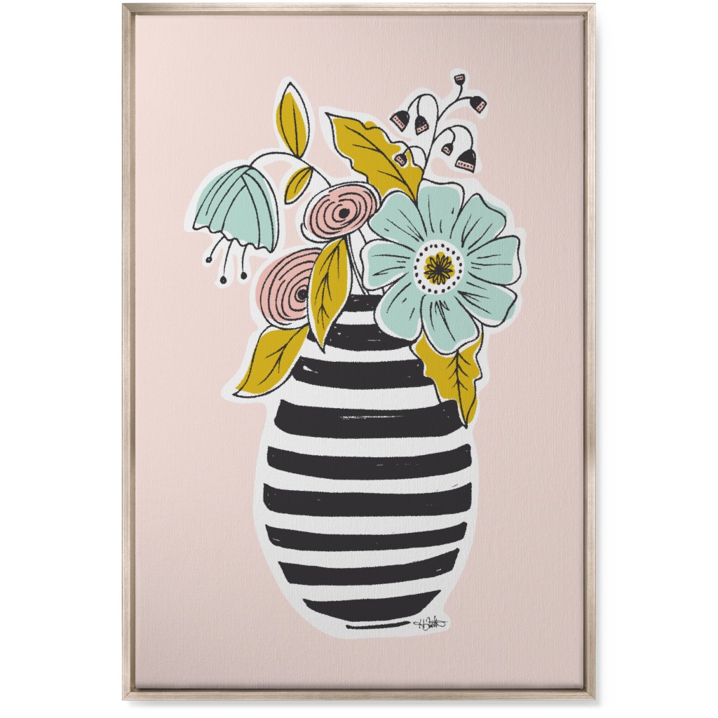 Summer Floral Vase Wall Art, Metallic, Single piece, Canvas, 24x36, Multicolor, Pearl