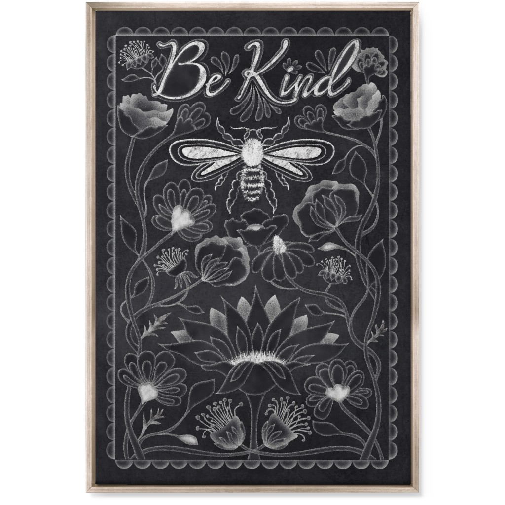 Be Kind Floral Wall Art, Metallic, Single piece, Canvas, 24x36, Black