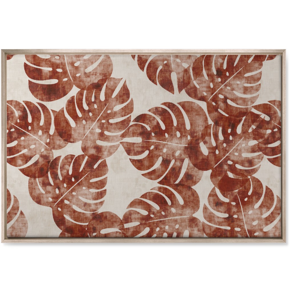 Monstera Leaves - Rust Wall Art, Metallic, Single piece, Canvas, 24x36, Brown, Brown
