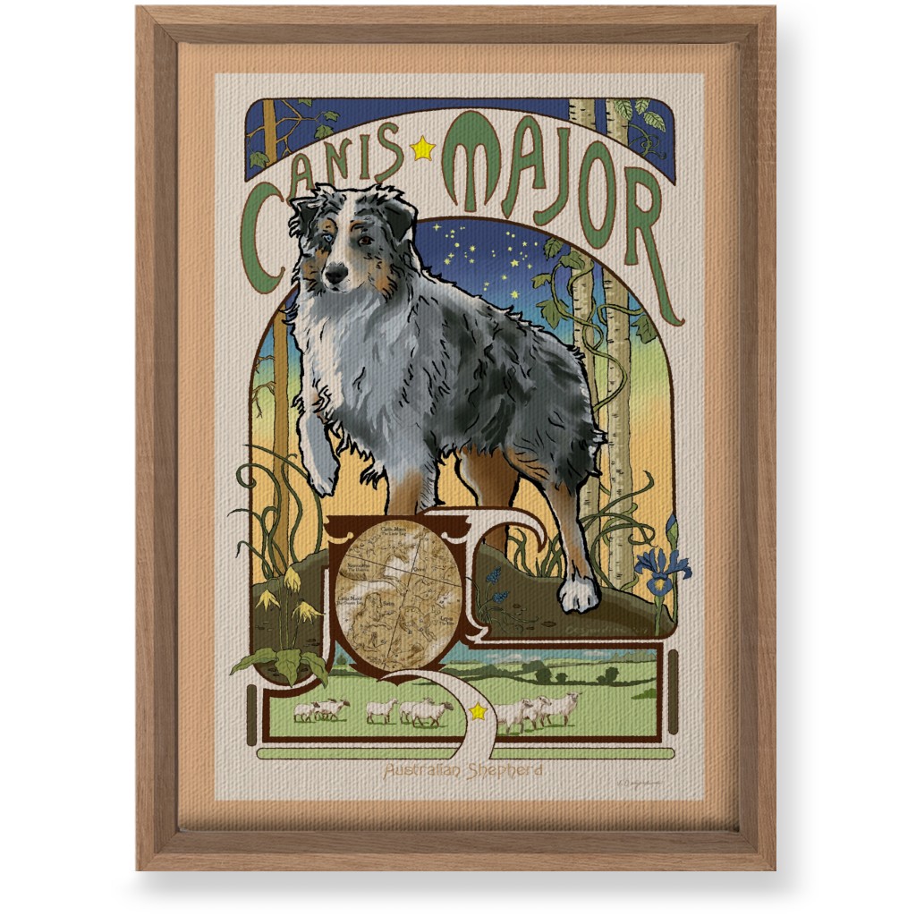 Art Nouveau Canis Major Aussie Wall Art, Natural, Single piece, Canvas, 10x14, Multicolor