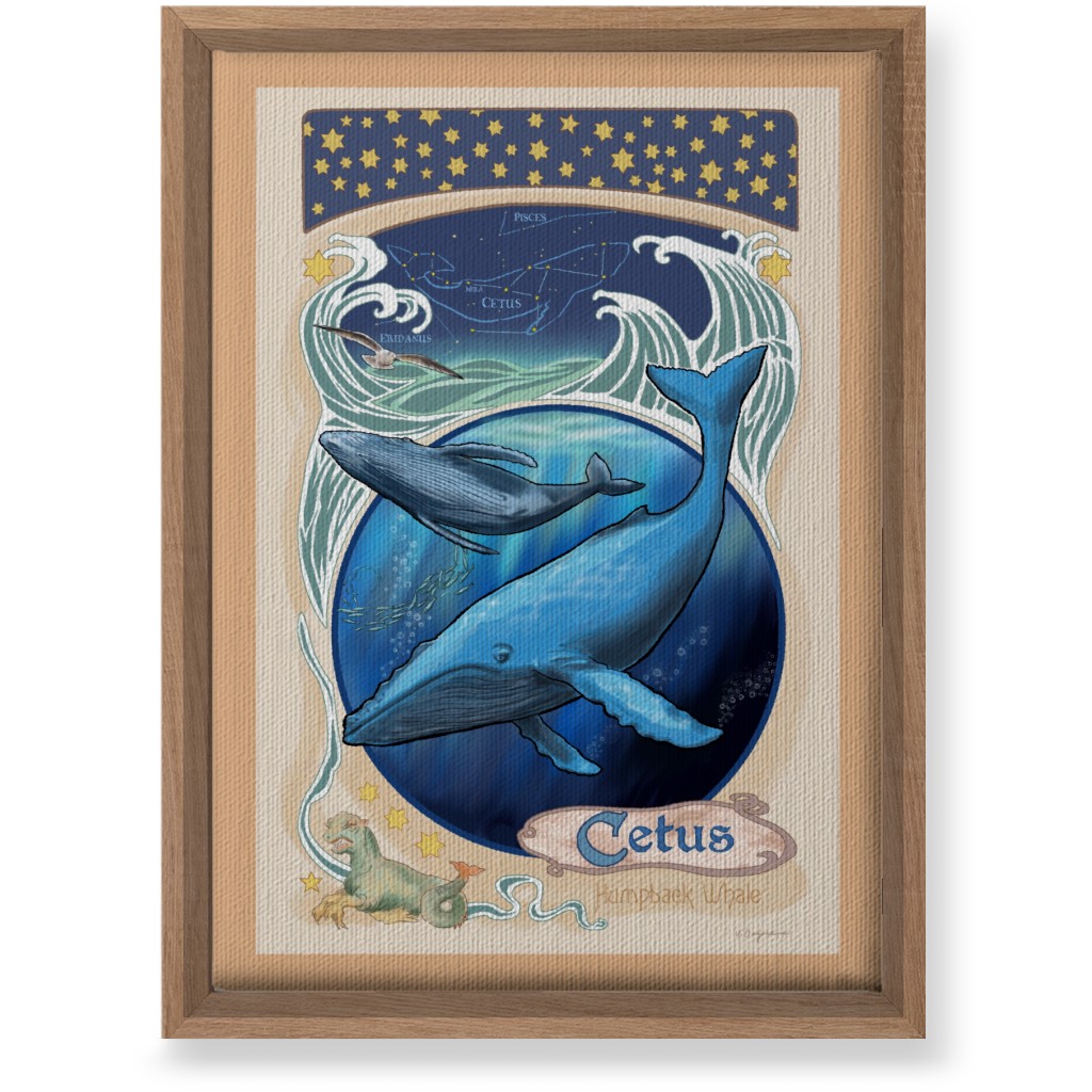 Art Nouveau Humpback Whale Wall Art, Natural, Single piece, Canvas, 10x14, Blue, True Blue