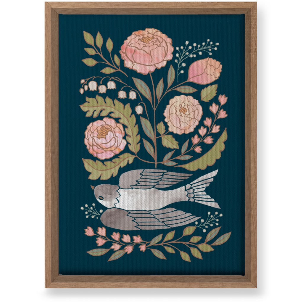 Bloom - Dove & Pink Peonies on Blue Wall Art, Natural, Single piece, Canvas, 10x14, Multicolor