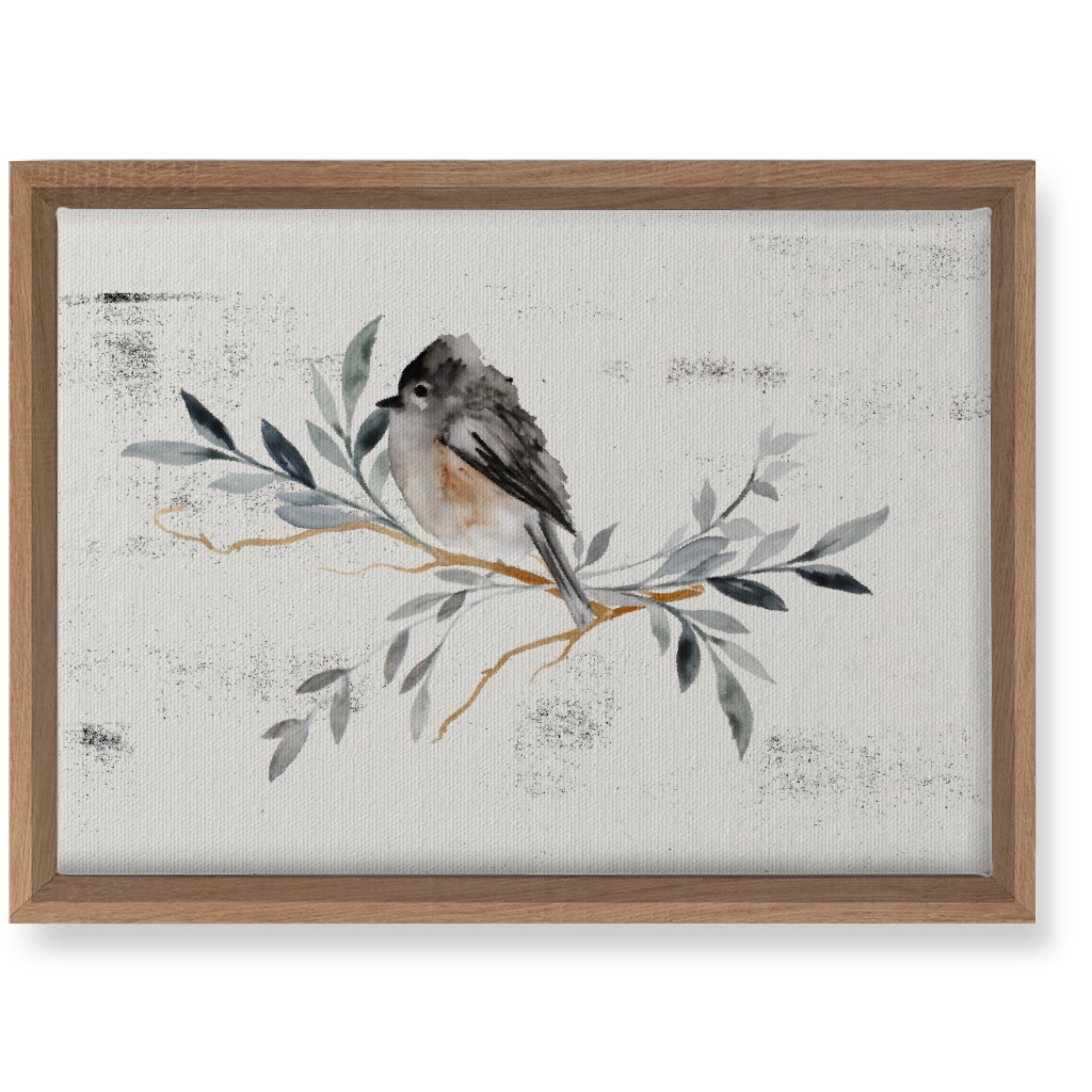 Winter Bird on Branch - Blue Wall Art, Natural, Single piece, Canvas, 10x14, Gray