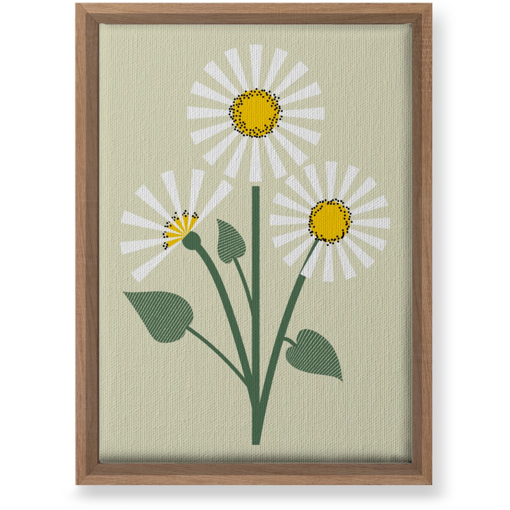 Abstract Daisy Flower - White on Beige Wall Art, Natural, Single piece, Canvas, 10x14, Green, Classic Green