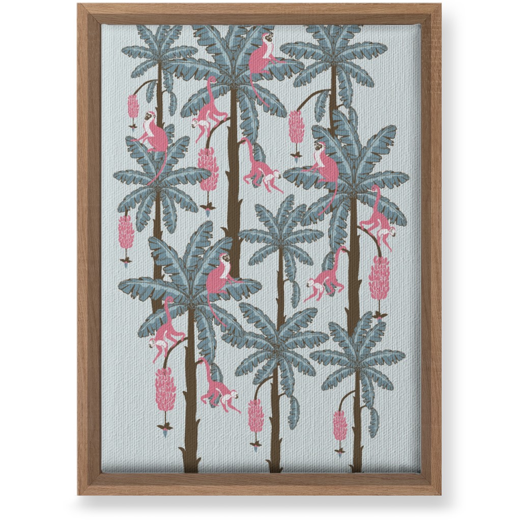 Monkey and Banana Trees - Blue and Pink Wall Art, Natural, Single piece, Canvas, 10x14, Blue, True Blue