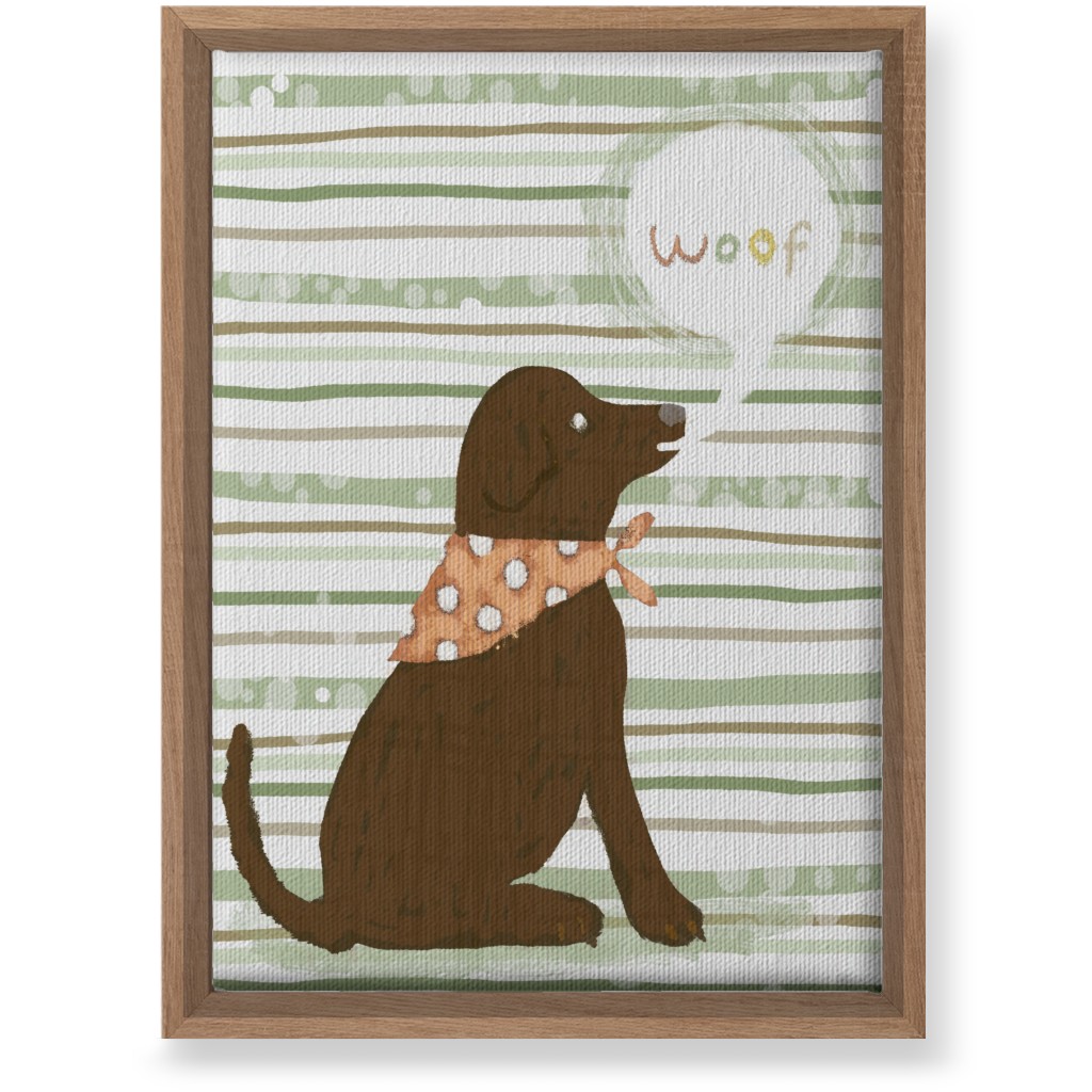 Woof, Dog - Brown and Green Wall Art, Natural, Single piece, Canvas, 10x14, Green