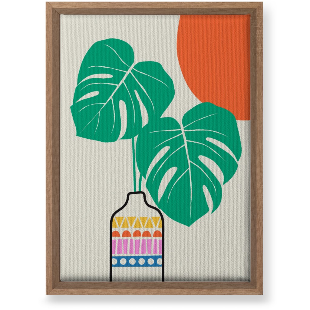 Monstera Leaves in a Vase - Neutral Wall Art, Natural, Single piece, Canvas, 10x14, Multicolor