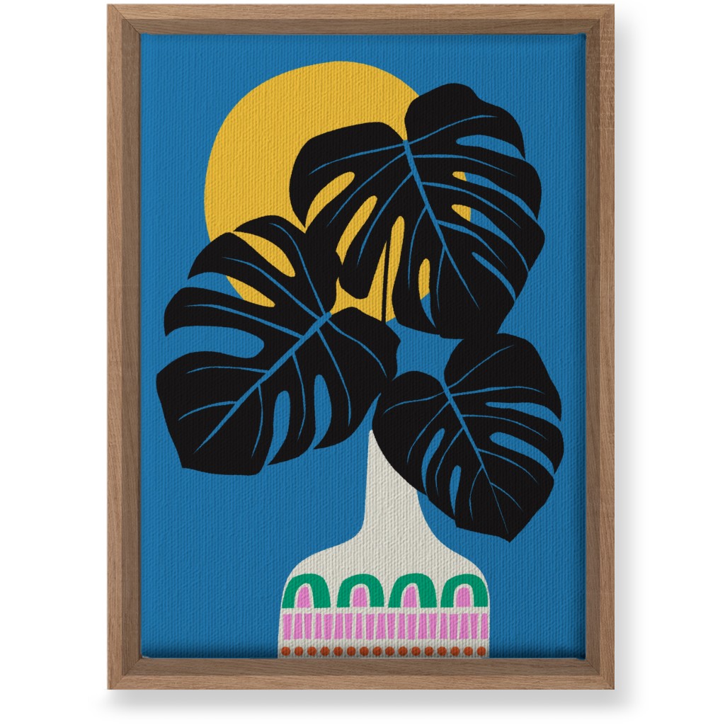 Monstera Leaves in a Vase - Blue Wall Art, Natural, Single piece, Canvas, 10x14, Blue, True Blue