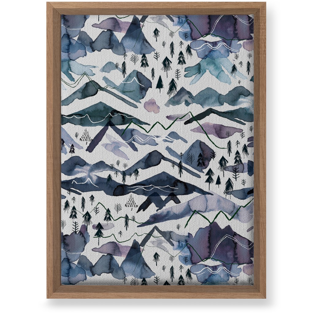 Watercolor Mountains - Blue on White Wall Art, Natural, Single piece, Canvas, 10x14, Blue