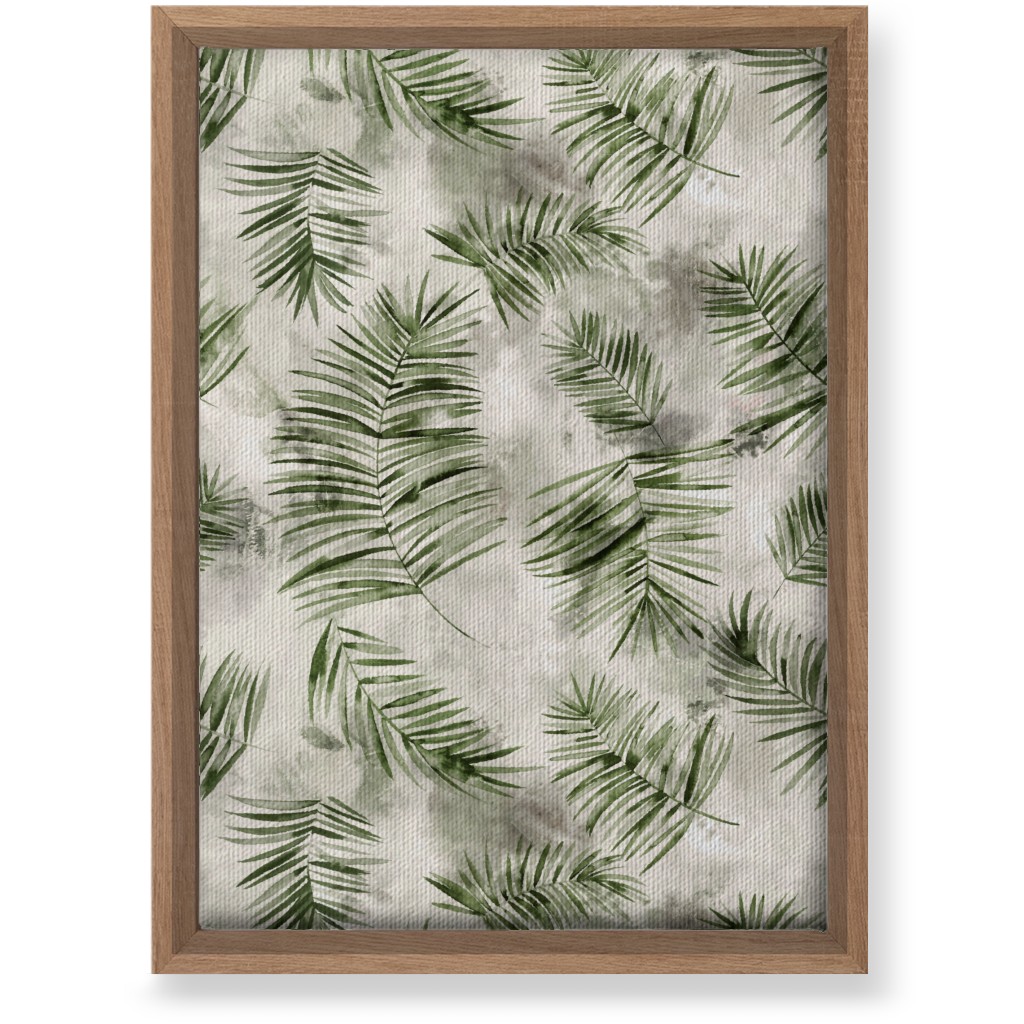 Watercolor Botanical Palms - Green on Beige Wall Art, Natural, Single piece, Canvas, 10x14, Green