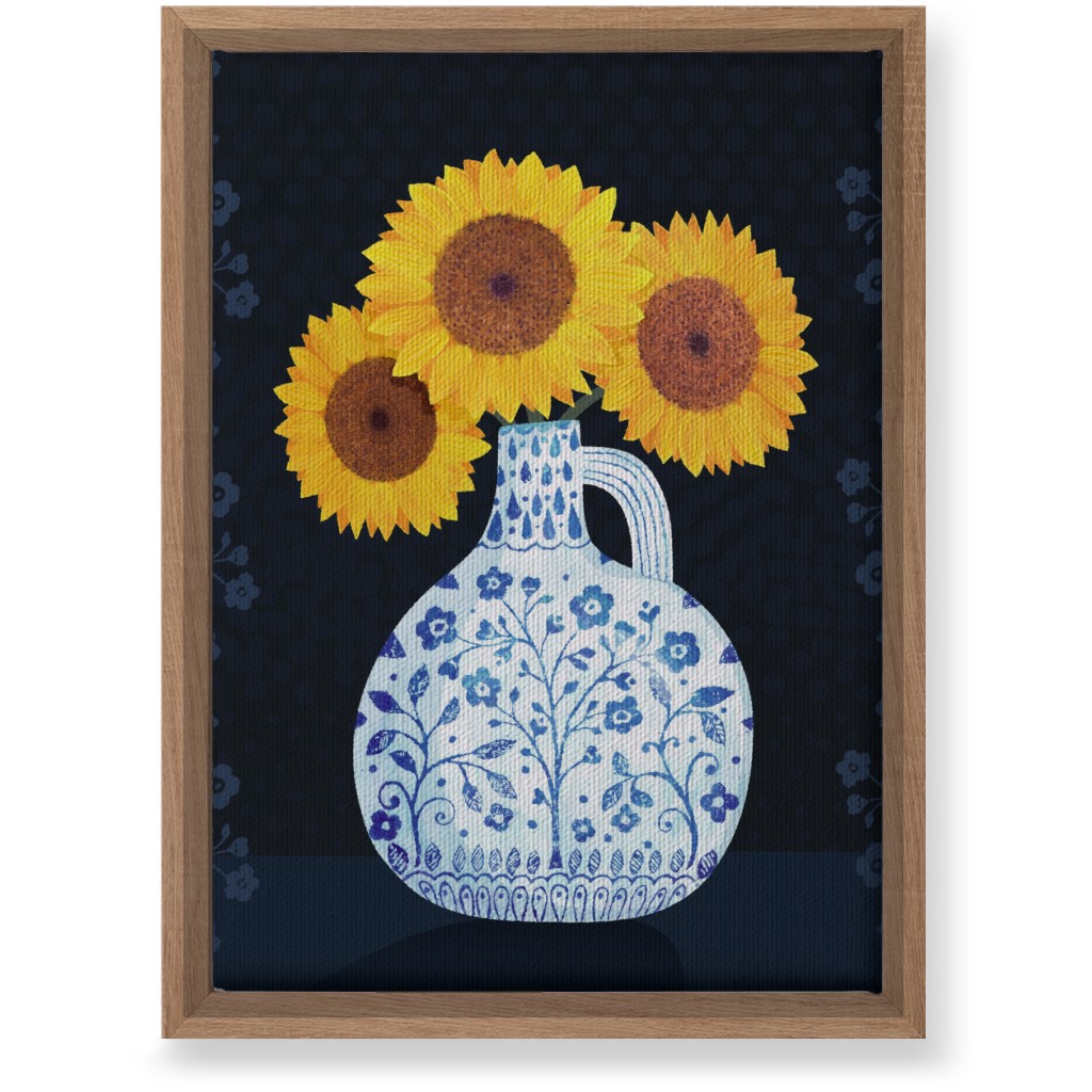 Vase of Sunflowers - Yellow on Black Wall Art, Natural, Single piece, Canvas, 10x14, Multicolor