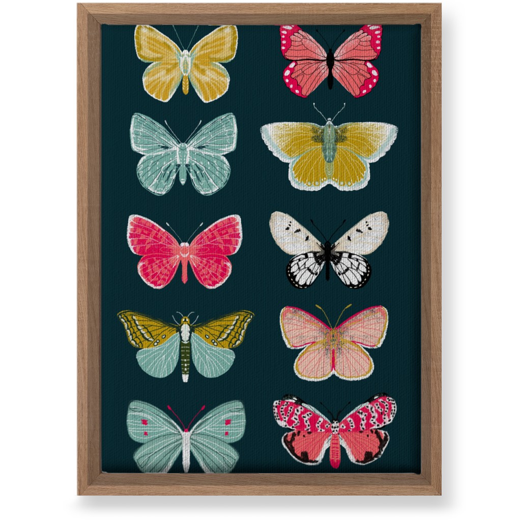 Butterflies Botanic Nature - Multi on Navy Wall Art, Natural, Single piece, Canvas, 10x14, Multicolor