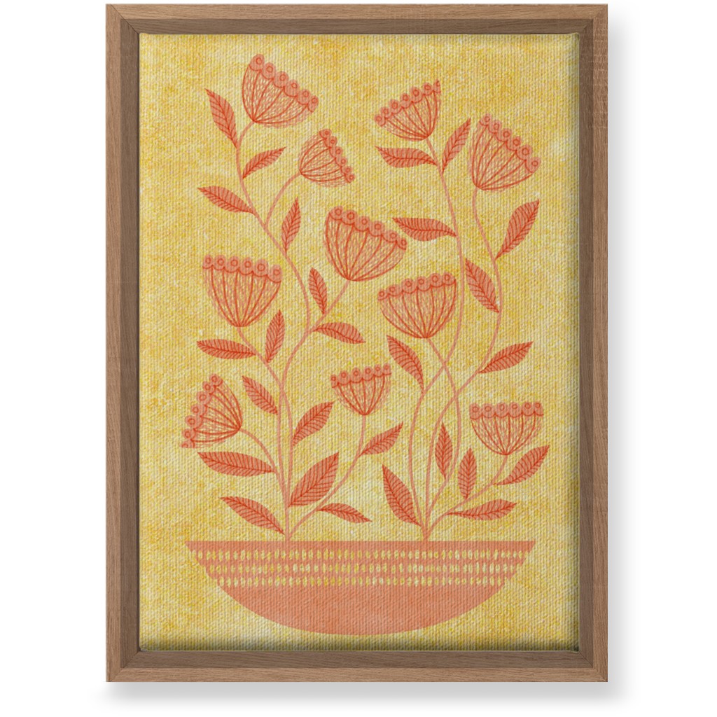 Mid Century Modern Orange Floral on Yellow Wall Art, Natural, Single piece, Canvas, 10x14, Orange, Orange
