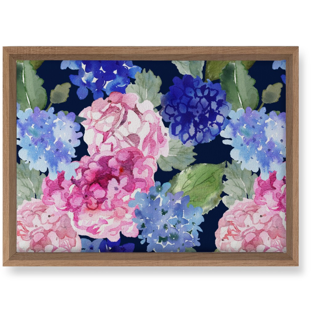 Spring Hydrangea Watercolor - Navy Wall Art, Natural, Single piece, Canvas, 10x14, Multicolor