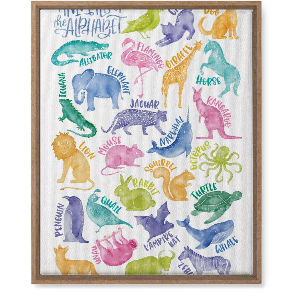 Animal Alphabet Watercolor Zoo Abcs - Multi Wall Art, Natural, Single piece, Canvas, 16x20, Multicolor