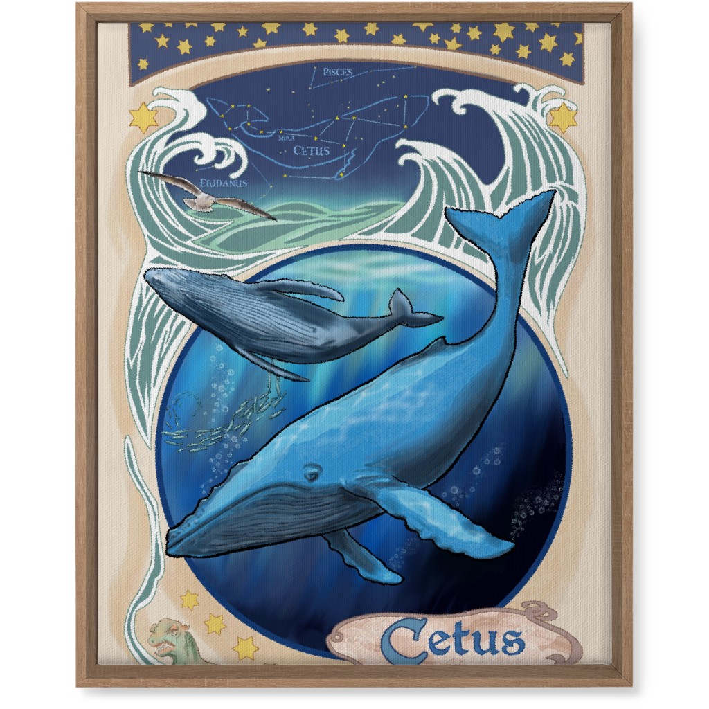 Art Nouveau Cetus the Humpback Whale Wall Art, Natural, Single piece, Canvas, 16x20, Blue, True Blue