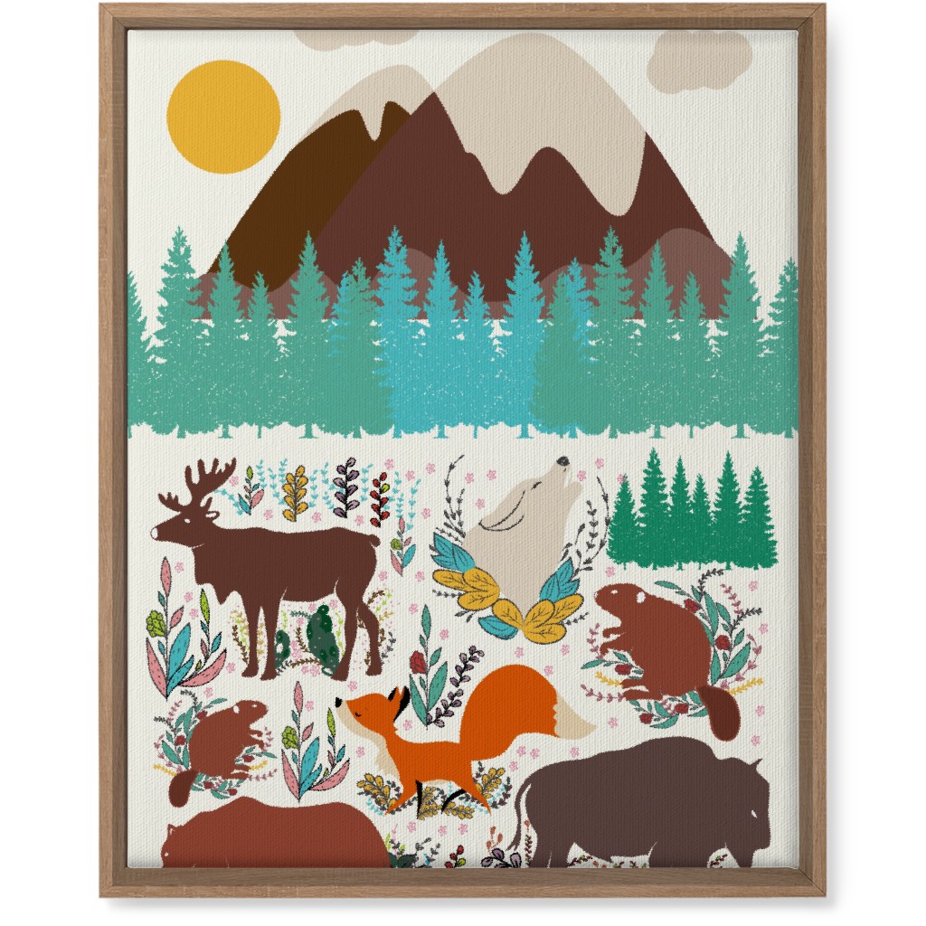 Wildlife Mountain Illustration Wall Art, Natural, Single piece, Canvas, 16x20, Multicolor