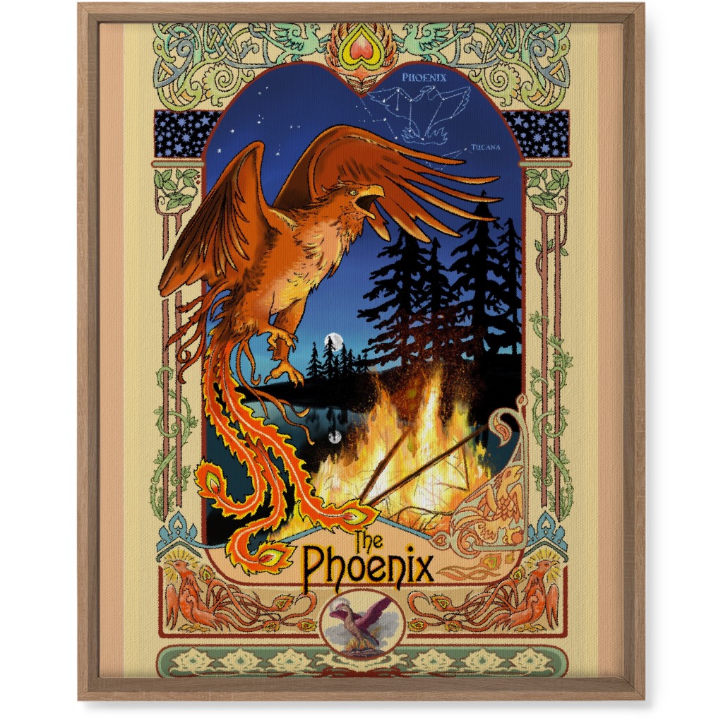 Art Nouveau Golden Phoenix Wall Art, Natural, Single piece, Canvas, 16x20, Multicolor