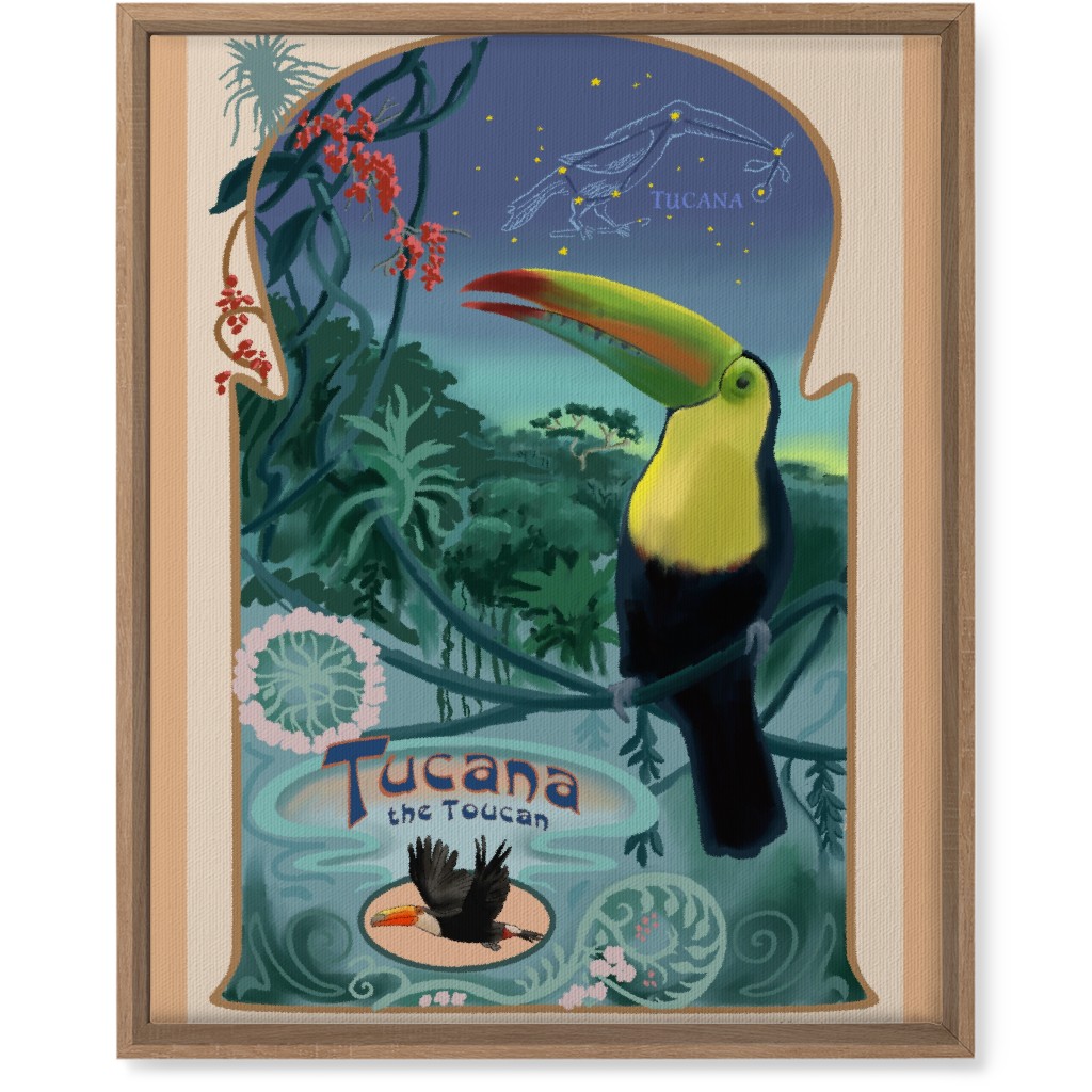 Art Nouveau Toucan Wall Art, Natural, Single piece, Canvas, 16x20, Multicolor