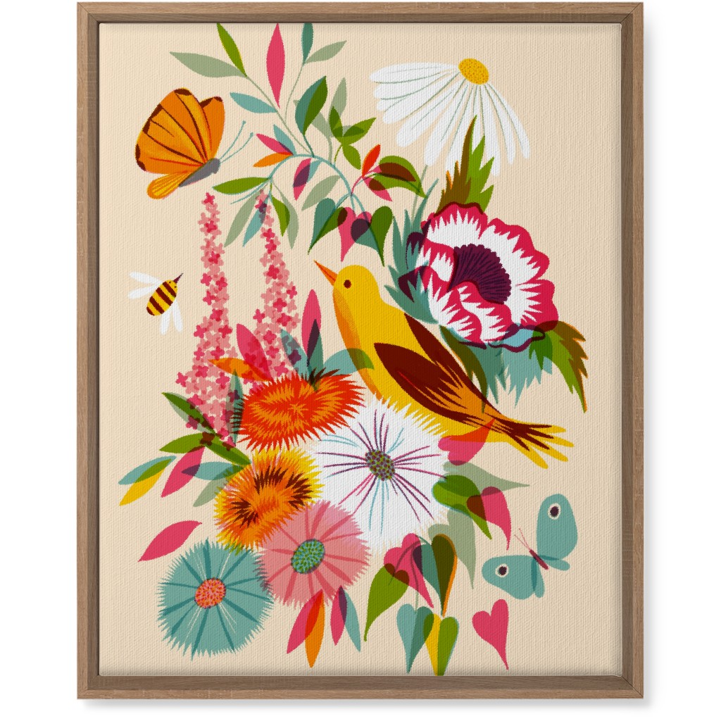 Florals With Pirol and Butterfly - Multi Wall Art, Natural, Single piece, Canvas, 16x20, Multicolor