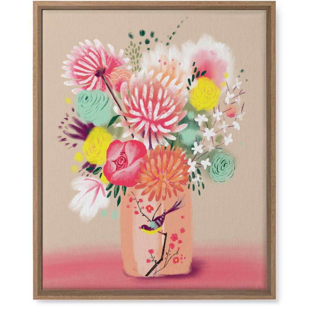 Bouquet in a Bird Vase Wall Art, Natural, Single piece, Canvas, 16x20, Pink, Bright Pink