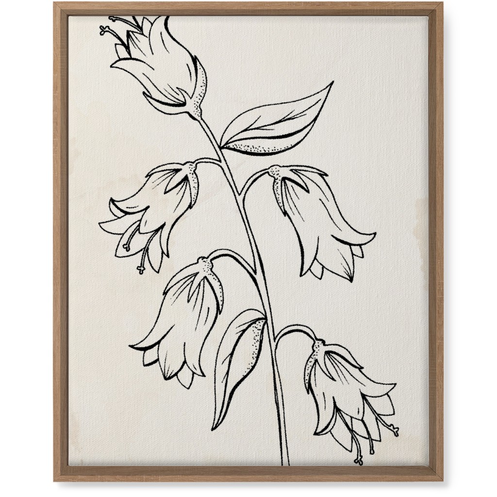Vintage Bell Flower Sketch - Beige and Black Wall Art, Natural, Single piece, Canvas, 16x20, Beige, Pearl