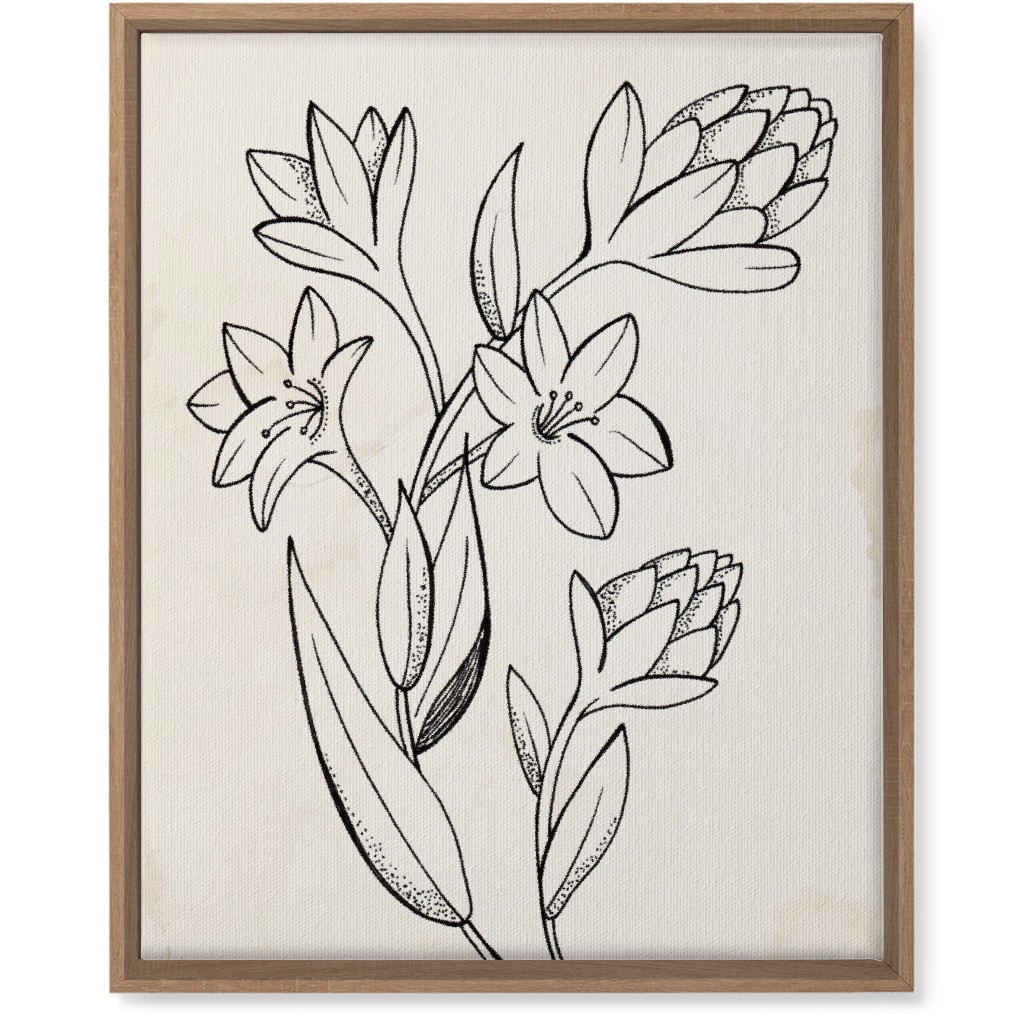 Vintage Tuberose Sketch - Beige and Black Wall Art, Natural, Single piece, Canvas, 16x20, Beige, Pearl